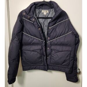 Eastern Mountain Sports Cocoa Goose Down Puffer Coat Medium Navy Blue Patch Logo